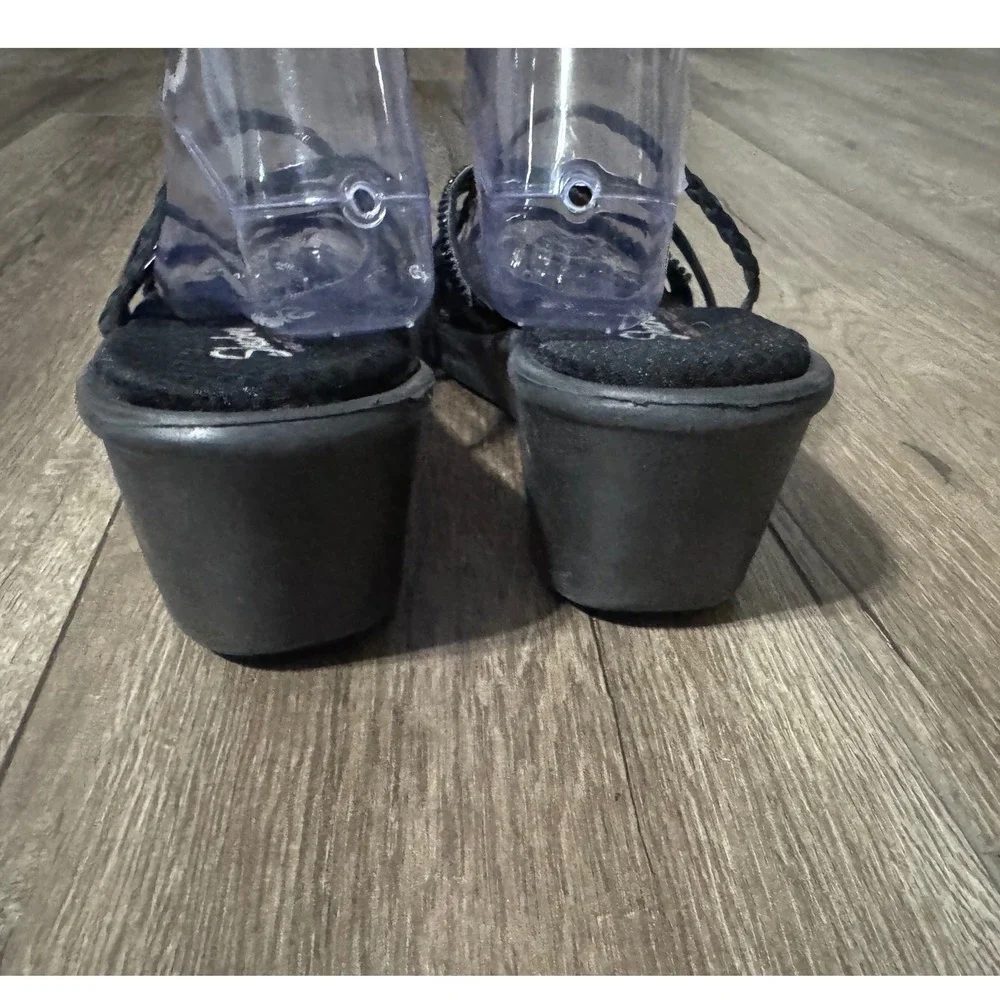 Skechers Memory Foam Black Wedge Sandals‎ Strappy Braided Size 11 Women's